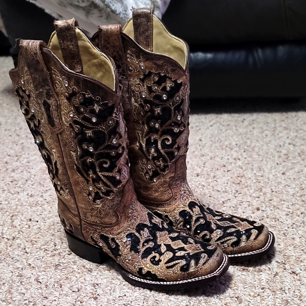 Corral A 3648 Women's Sequin & Rhinestone Inlay Western Cowboy Boots Square Toe